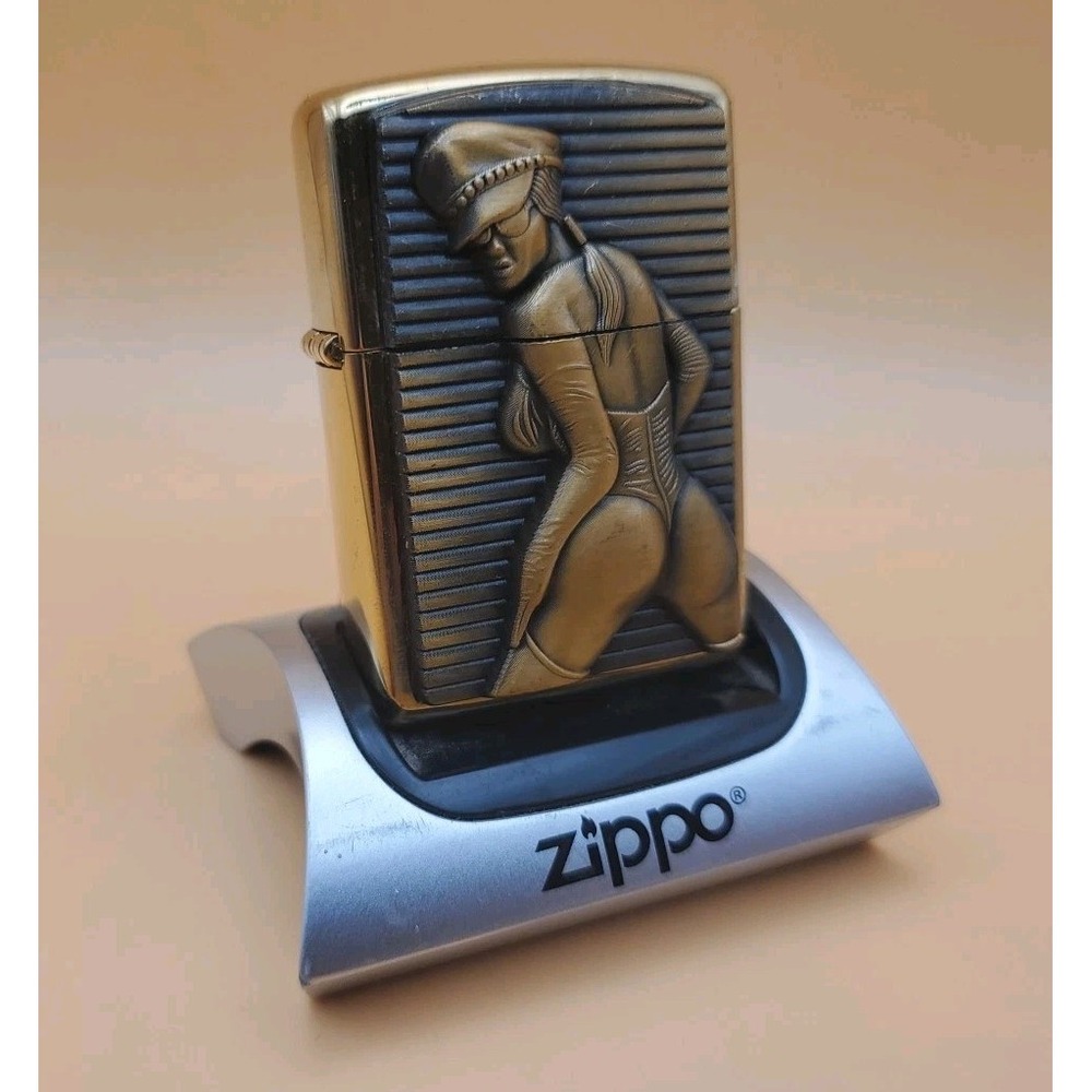Zippo Lighter With A Sexy Lady Medallion, Brass With Brass
